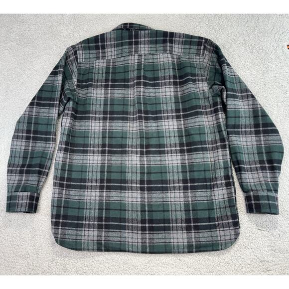 LL Bean Shirt Men Large Green Plaid Chamois Flannel Vintage Heavyweight Trad Fit - Picture 11 of 15